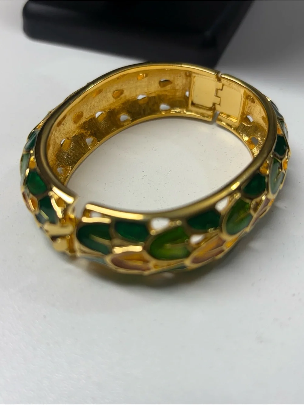 Joan Rivers Gold Tone Enamel Ring with Green and Pink Accents